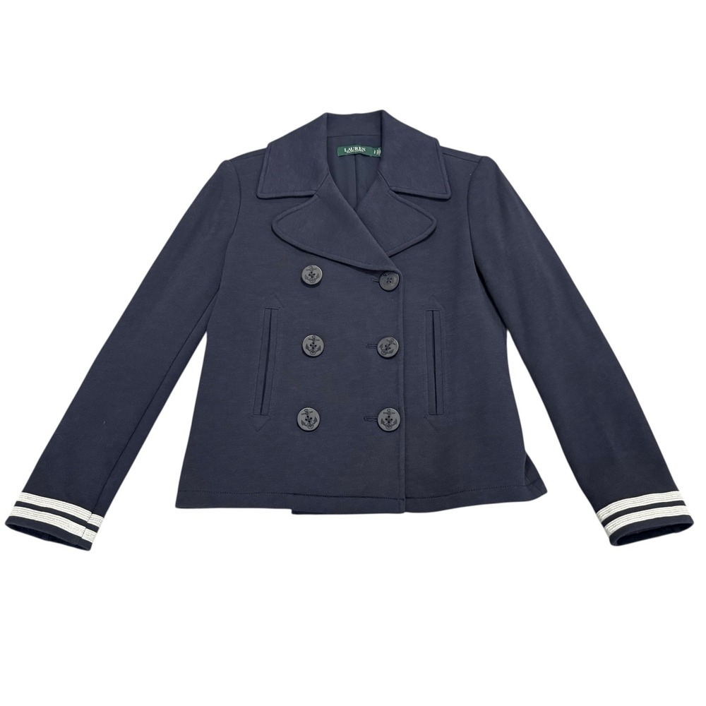 Lauren Ralph Lauren Navy Knit Nautical Jacket Anchor Button Double Breasted Sz S